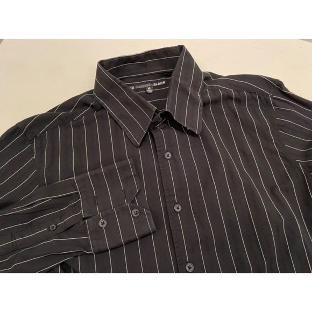 Carbon Black Striped Button‎ Down Shirt Long Sleeve 100% Cotton Size Medium